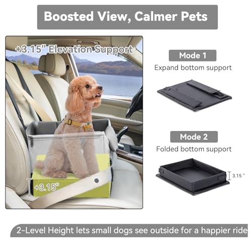 A 4 Pet Dog Car Seats for Small Dogs Under 25lbs – Safety Travel Booster Seat with Patent Buckles, Adjustable Leash – Reduces Anxiety & Road Trips – Frame Support for Cars, SUV, Pickup