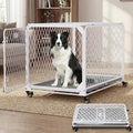 36 Inch Collapsible Dog Crate with Diamond Mesh, No-Tool Assembly Foldable Dog Kennel with 4 Lockable Wheels,Removable Tray,Portable Dog Cage for Medium/Large Dogs, Space-Saving, Indoor Outdoor Use
