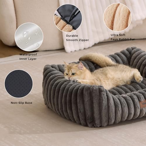 ZOMISIA Large Cat Beds - Orthopedic Dog Bed for Medium Dogs, Rectangle Pet Bed with Fluffy Removable Washable Cover, 25x21x9inches, Grey