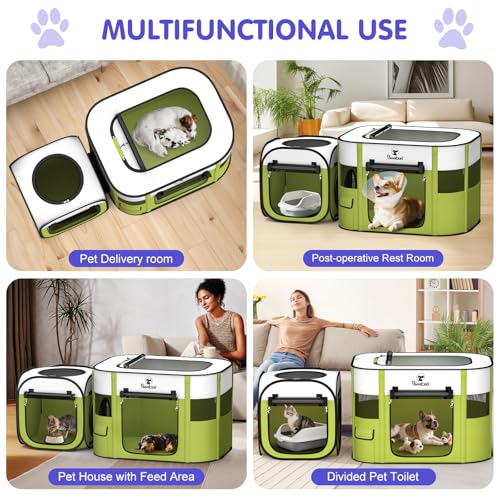 Pawaboo 2-in-1 Pet Playpen for Dog Cat, Portable Puppy Playpen with 600D Oxford, Divisible Pet Tent for Indoor and Outdoor Travel Use of Kitten and Puppy, Foldable Dog Enclosure