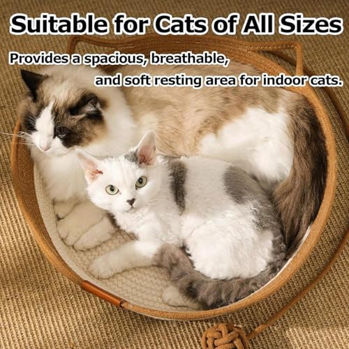 FHKPET Instinct Basket, Stimuli Handwoven cat Basket Rope Cotton Eliminates Bed Rejection Round Pet Basket, Boho Catbed for Cats Handwoven Scratchable Breathable Weave (Large)