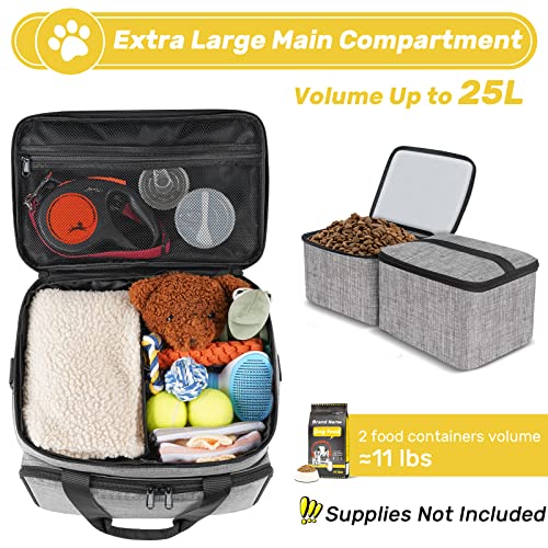 Abrimelodi 6 Set Dog Travel Bag, Large Pet Travel Kit for Supplies Includes 2 Food Containers, 1 Pet Organizer for Dogs, 2 Collapsible Bowls, 1 Treat Pouch, Dog Weekend Overnight Bag Luggage