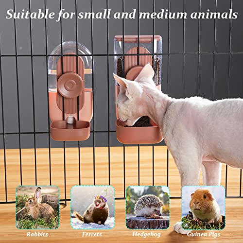 Kenond 35oz Hanging Automatic Pet Food Water Dispenser, Auto Gravity Pet Feeder and Waterer Set, Cage Cat Food Bowl Dog Feeding Station for Puppy and Kitten Rabbit Chinchilla Hedgehog Ferret (Pink)