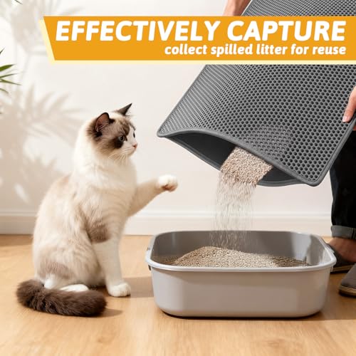Pieviev Cat Litter Mat Double Layer Waterproof Urine Proof Trapping Mat 1 Pack (Gray, 30x24 Inch (Pack of 1))