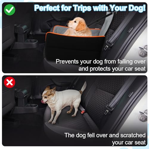 wagnation Dog Car Seat for Small/Medium Dogs Under 35lbs, Pet Booster Seat with 4In Memory Foam Cushion, Fully Detachable and Washable, Travel Dog Carseat with Storage Pocket and Safety Belt