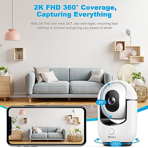 Cloarks 2K Pan/Tilt Security Camera, WiFi Indoor Cameras for Home Security with AI Motion Detection, Pet/Dog/Baby Camera with Phone App, 2-Way Audio, 24/7, Siren, TF/Cloud Storage