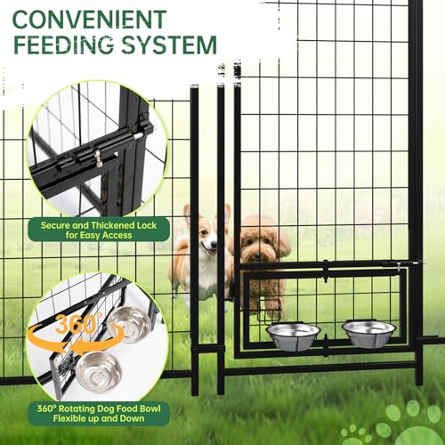 Outside Large Dog Kennel with roof, Heavy Duty Dog Enclosurewith Waterproof, 2 Rotating Dogs Bowls, Outdoor Dogs CageRun with Secure Lock (8x4x6 FT)