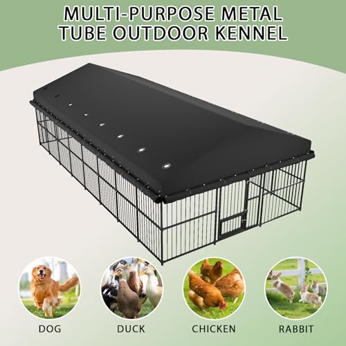 Broivira Outdoor Dog Kennel 10x20x6.5 FT, Heavy-Duty Metal Construction with Swivel Door, Fully Enclosed Waterproof Oxford Cloth Covering, Designed as a Weatherproof Shelter for Medium and Large Dogs