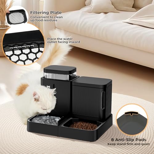ZOMISIA Automatic Cat Feeder and Water Dispenser Set, 2 in 1 Gravity Cat Food Dispenser with 180 Degree Rotatable, Pet Self Feeding Large Capacity for Small Dogs Puppy Kitten, Black, 0.8 Gallon x 2