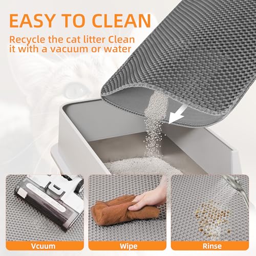 Anywish Large Cat Litter Mat for Litter Box, 47"×33" Double Layer Trapping Mat, Non-Slip Water Proof Kitty Litter Pad, Grey