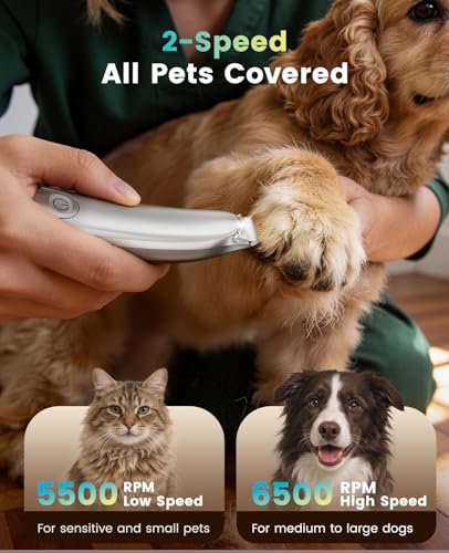 oneisall Dog Paw Trimmer, 2-Speed Up to 6500 RPM, 35dB Low-Noise Safe Pet Paw Trimmers with Curved Blade and LED Light, Cordless Pet Grooming Paw Clipper for Dogs, Cats, Paws, Ears, Face, Rump