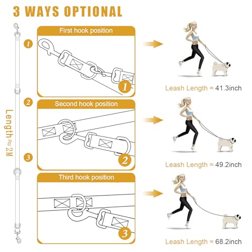 Multifunctional Double Ended Dog Leash,for Obedience Training Or Distance Work Easy to Use,Lightweight,Soft&Durable Convertible Hands Free,Crossbody,Over Shoulder(Black, 2M*2.5CM)