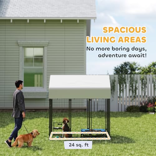 PawHut Outdoor Dog Kennel with Roof, 6' x 4' x 6' Heavy Duty Welded Wire Dog Playpen Enclosure with Escape-Proof Lock, UV-Resistant & Waterproof Cover, for Large Dogs, Chickens, Ducks, Silver