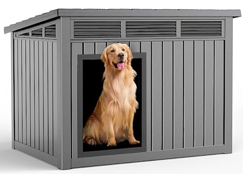 DRATO Large Dog House Outdoor for Indoor with Weatherproof & Removable Roof,Fits Small to Large (Gray, 42.87 * 32.95 * 31.61'')