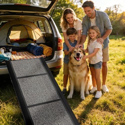 Dog Ramp for Car 63" x 17", Folding Pet Ramp for Large Dogs with Non-Slip Rug Surface, Portable Dog Car Ramp for SUV Car & Truck