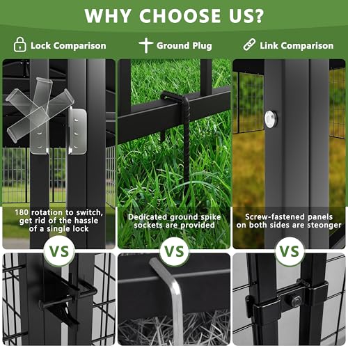 ASJMR 10x10x6 FT Large Dog Kennel Outdoor, Heavy Duty Dog Run with Waterproof Roof, Anti-Rust Galvanized Steel Dog Cage with Feeding Door, Dog Pen Enclosure with Double Locks for Outside