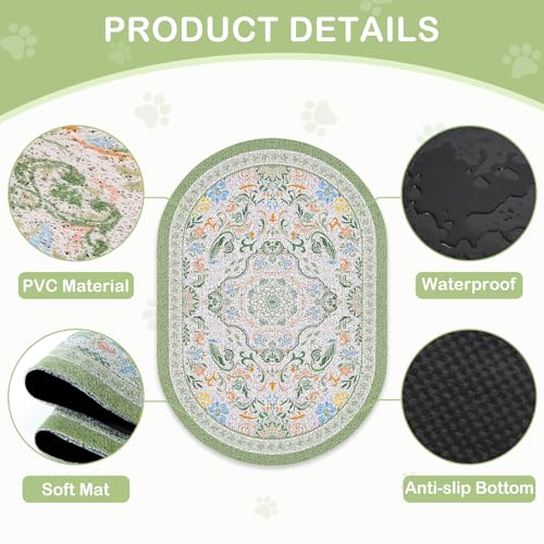 Bienbee Cat Litter Mat, 24" x 15" Litter Box Mat Rug with Non-Slip Bottom,Urine and Water Proof, Easy to Clean Cat Supplies Essentials for Indoor Kitty Kitten Floor, Bean-Green M