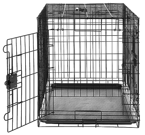 Amazon Basics Portable, Easy to Assemble, Foldable Metal Wire Dog Crate with Removable Tray, Double Door, Divider Panel, Handle, 36" x 23" x 25", Black