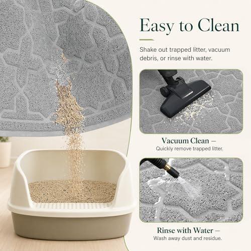 Yimobra Cat Litter Mat, Easy Clean Trapping PVC Mat with Waterproof Backing and Non Slip Bottom, Scatter Control Pad for Litter Box, 24"x20", Grey