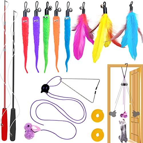 ZPH Cat Toys Interactive for Indoor Cats,2PCS Retractable Cat Wand,9PCS Teaser Toys&1PCS Hanging Door Lure Kitten Toy,Interactive Feather Toy for Teaser Play and Chase Exercise with Kitten