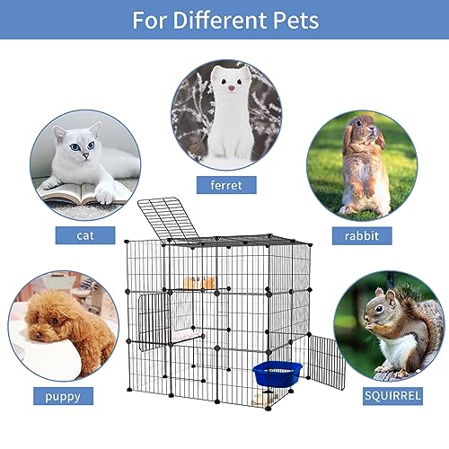 Oneluck 3-Tier Cat Cages Indoor Enclosure DIY Cat Playpen Catio Detachable Metal Wire Kennels Cats Crate Large Extra Exercise Place Ideal for 1 Cat,35.4 Inches