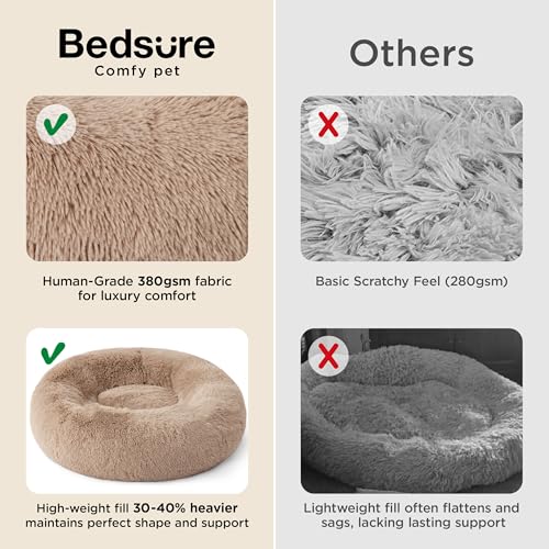 Bedsure Calming Dog Bed for Small Dogs - Donut Washable Small Puppy Bed, 23 inches Anti-Slip Round Fluffy Plush Faux Fur Large Cat Bed, Fits up to 25 lbs Pets, Camel