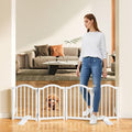Snughome Short Dog Gate Indoor, 16" High Freestanding Small Dog Door Gates with Support Feet, Expands Up to 48’’ Wide Foldable Pet Gate for Doorway, 4 Panel Folding Pet Door Pet Fence for Puppy, White