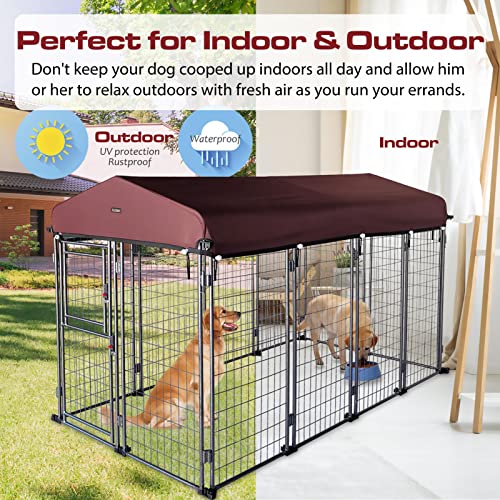 My Pet Companion 8'*4'*5' Dog Kennel Outdoor with Roof Cover for Large Dogs Heavy Duty Dog Fence Welded Wire Catio Retriever Dog Playpen