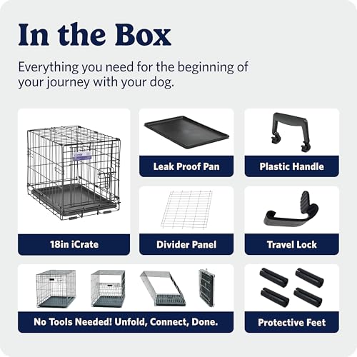 MidWest Homes for Pets 18-Inch iCrate for Tiny Breeds, Up to 10 lbs, Single Door Folding Dog Crate with Divider Panel, Leak-Proof Tray & Secure Latch, Portable, Durable & Easy to Assemble