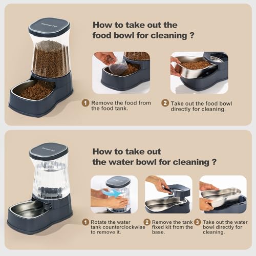 Gardner Pet Automatic Dog Water Dispenser Gravity Stainless Steel Waterer & Food Feeder Set, 100% BPA Free Large Capacity Feeding Bowls for Medium & Large-Sized Dogs Cats Other Pets -(1 Gallon x2)