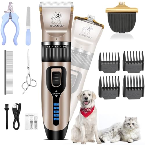 Gooad Dog Clippers for Grooming,Dog Grooming Kit for Heavy Thick Hair&Coats/Low Noise Rechargeable Cordless Hair Trimmer/Pet Shaver with Paw Trimmer for Small & Large Dogs Cats