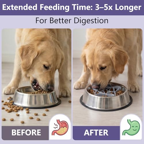 IRRESTRICO Silicone Dog Slow Feeder Bowl Insert with Suction Cups, Cuttable Food-Grade Lick Mat Divider Fits Stainless Steel Ceramic Glass Dog Bowls, Helps Slow Down Eating, Grey
