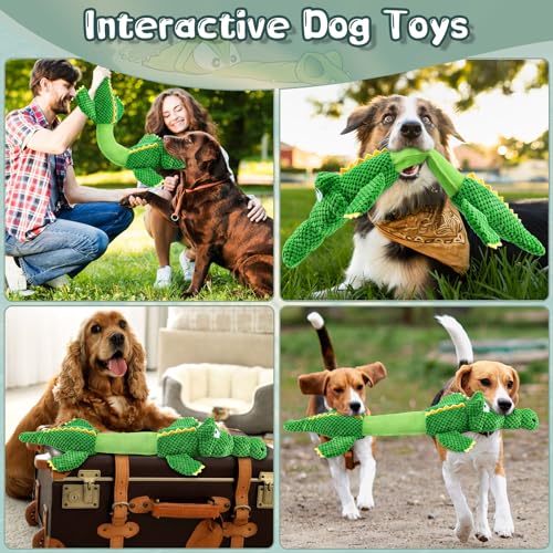 WOWBALA Dog Squeaky Toys, 24-31 Inch Stretchable Crocodile Plush Toy, Interactive Tug of War Toy for Puppies, Small, Medium and Large Dogs, Crinkle Chew Toy for Indoor & Outdoor Fun