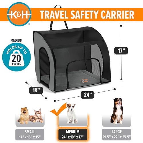 K&H Pet Products Enclosed Dog Car Seat, Travel Safety Carrier for Pets, Dog Travel Car Seat, Soft-Sided Covered Cat Carrier, Washable Pad, Multiple Entrances, Mesh Windows - Medium 24 X 19 X 17in