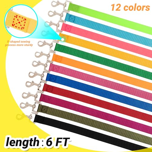AMFOSNEL 12 Pcs Dog Leashes for Small Medium Large Dogs, 6FT Lead Short Dog Leash with Swivel Hook for Walking, Training, Hiking, Rescues, Grooming, Shelter, Outdoor
