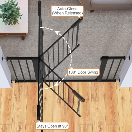 Cumbor 30-46" Baby Gate for Stairs, Mom's Choice Awards Winner-Auto Close Dog Gate for The House, Gifts for Mom, Easy Install Pressure Mounted Pet Gates for Doorways, Black
