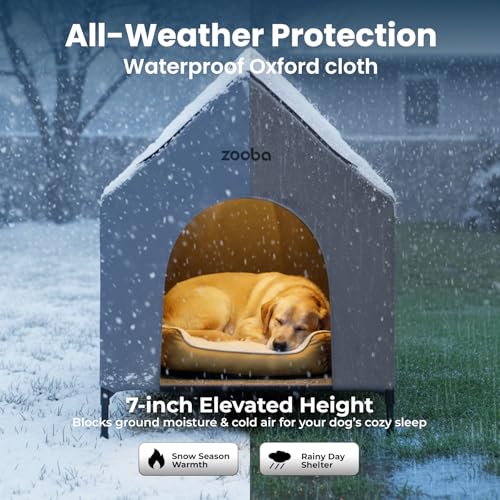 Zooba 36" Large Dog House for Large Dog Indoor or Outside, Weatherproof 600D PVC Outdoor, Featuring Breathable 2x1 Textilene Elevated Dog Bed, Easy Clean (Grey)