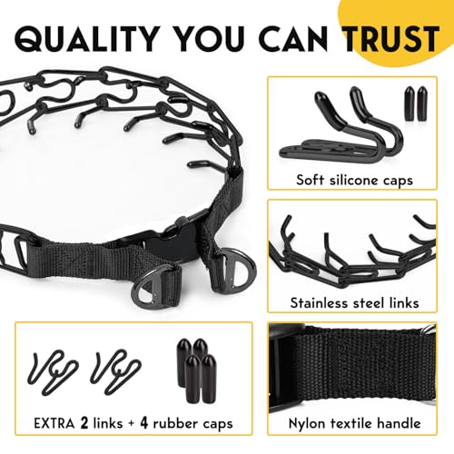 PetJett Prong Collar for Dogs - Choke Collar for Dogs, Pinch Collar for Dog Adjustable No Pull Dog Collar - Training Collar for Small Medium Large Dog Safety Durable Stainless Steel Metal Choker Chain