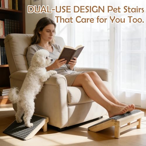 KISIMUY Foldable Wooden Dog Stairs, Slope for Senior & Joint-Sensitive Dogs