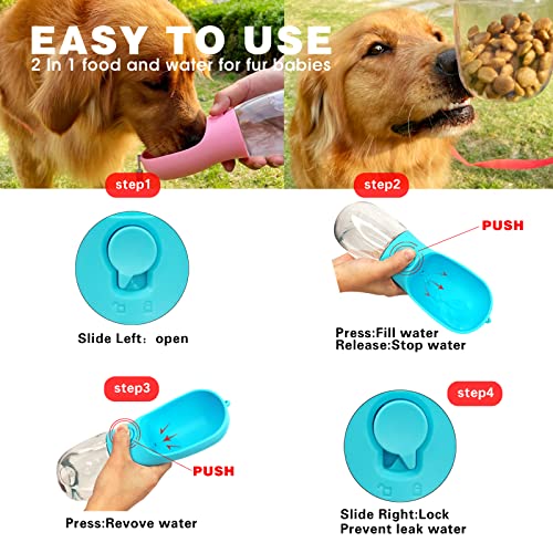 AVELORA Dog Water Bottle with Food Container, Portable Leak Proof Pet Water Dispenser for Walking Hiking Travel, Puppy Essentials Accessories for Small Large Dogs, Dog Gifts (10oz/15oz/19oz)