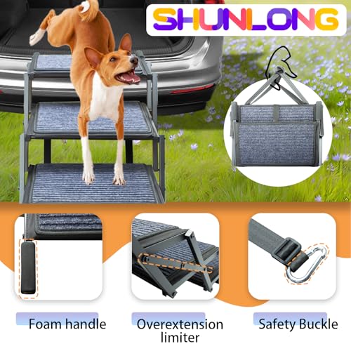 Dog Ramp for Car Truck and SUV Dog Stairs for Large Dogs Folding Pet Stairs with Non-Slip Rug Surface Supports Up to 250 lbs (5 Steps)
