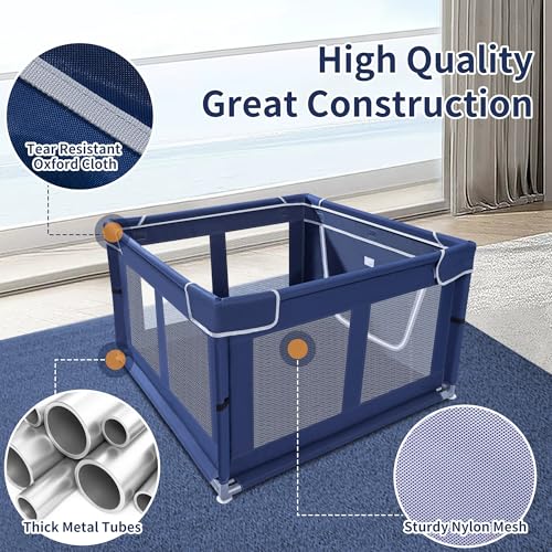 Puppy Playpen Indoor for Dog Small Pets, Dog Playpen 42x42 x25 inch, Dog Play Pen Indoors with Gate, Oxford Fabric Pet Exercise pens for Puppy, Anti-Tipping Dog Enclosure with Zipper Door