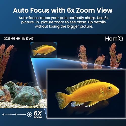 HOMIQ LIFE 3MP 2K Aquarium & Terrarium Pet Camera.Install &Close-Focus Lens for Fish,Lizard, Reptile Pet and Window Bird Feeder,2.4GHz & 5GHz WiFi,Auto-Focus,24/7 Recording
