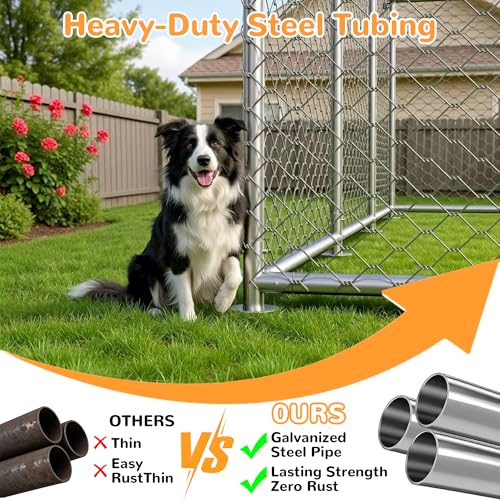 7.8x7.8 FT Extra Large & Heavy Duty Dog Kennel Run - Outdoor Metal Enclosure with Lockable Door and Waterproof Cover for Big Dogs