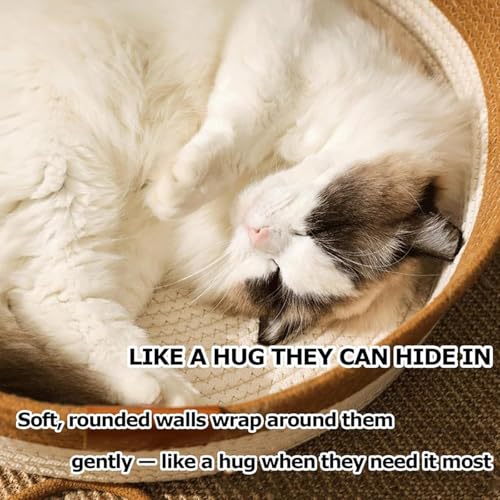 FHKPET Instinct Basket, Stimuli Handwoven cat Basket Rope Cotton Eliminates Bed Rejection Round Pet Basket, Boho Catbed for Cats Handwoven Scratchable Breathable Weave (Large)