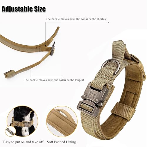 Tactical Dog Collar, Adjustable Military Training Nylon Dog Collar with Control Handle and Heavy Quick-Release Metal Buckle for Small Medium Large Dogs, Black L