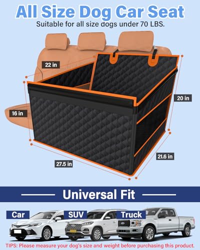 Instraella Dog Car Seat for Large Dogs, Half Back Seat Extender with Hard Bottom, Waterproof Non-Slip Pet Car Seat for Cars, SUVs and Trucks, Fits Medium Dogs