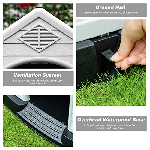 FDW Dog House Indoor Outdoor Durable Ventilate Waterproof Pet Plastic Dog House for Small Medium Large Dogs Insulated Puppy Shelter Kennel Crate with Air Vents and Elevated Floor