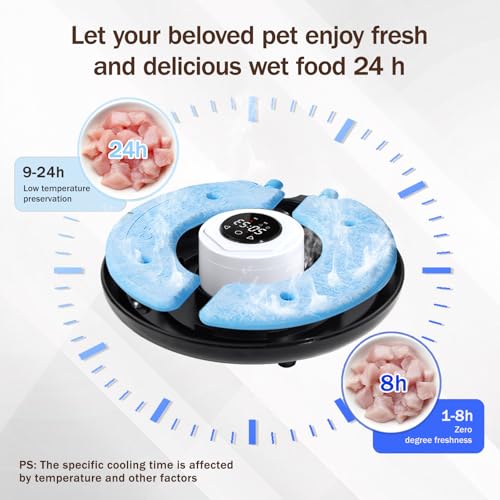 Automatic Wet Food Cat Feeder for Cats Dogs 6 Meal Timed Fresh Foods Dispenser with 2 Ice Pack (Black)