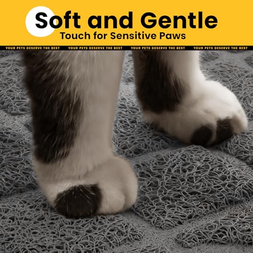 Conlun Cat Litter Mat Litter Trapping Mat, Premium Durable PVC Grid Mesh with Scatter Control, Non-slip, Less Waste Cat Litter Box Mat, Soft on Kitty’s Paws, Urine Waterproof, 24" x 17" Grey